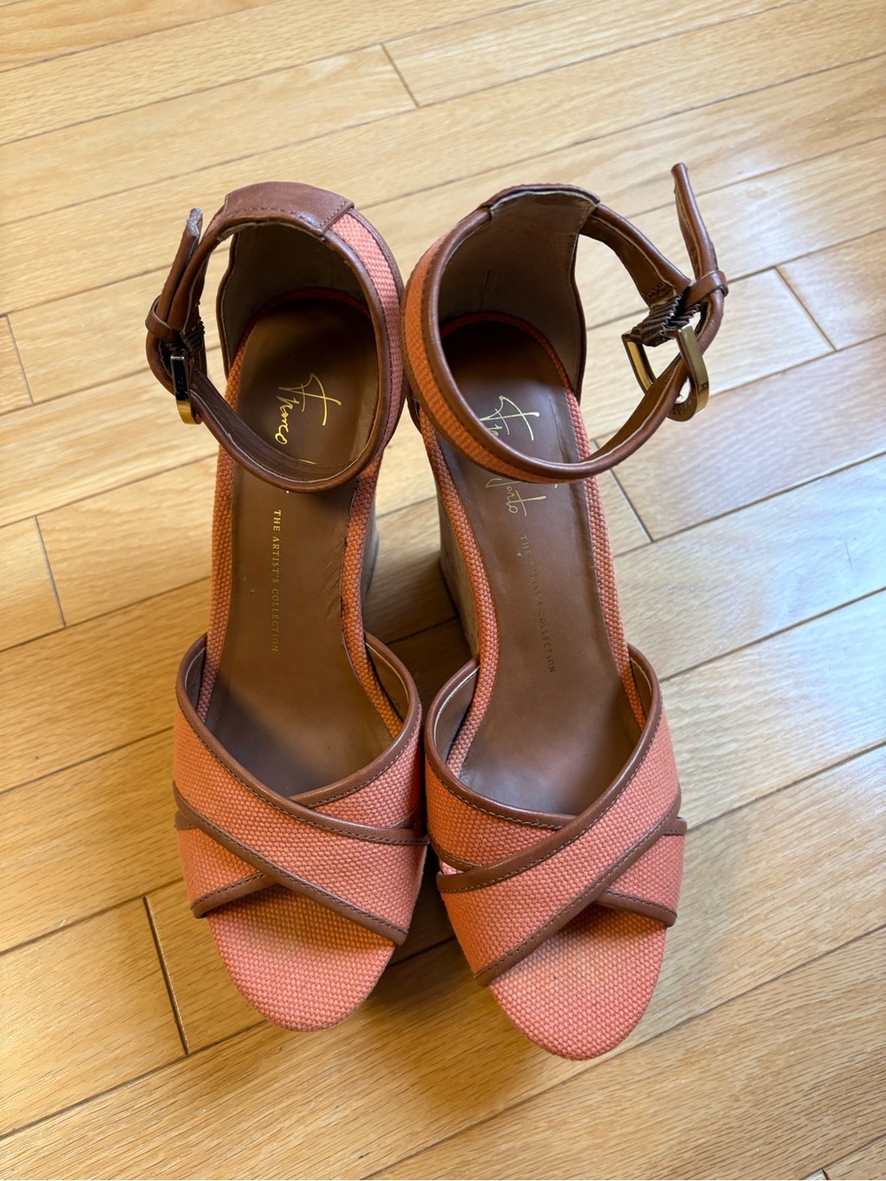 Franco Sarto Crisscross Ankle-Strap leather Platform wedges, size 7